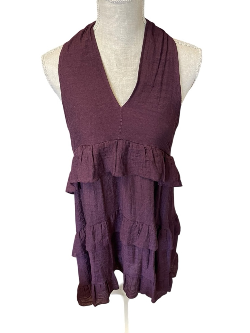 Sleeveless V-Neck Tiered Midi Dress in Deep Plum - Picture 6 of 9
